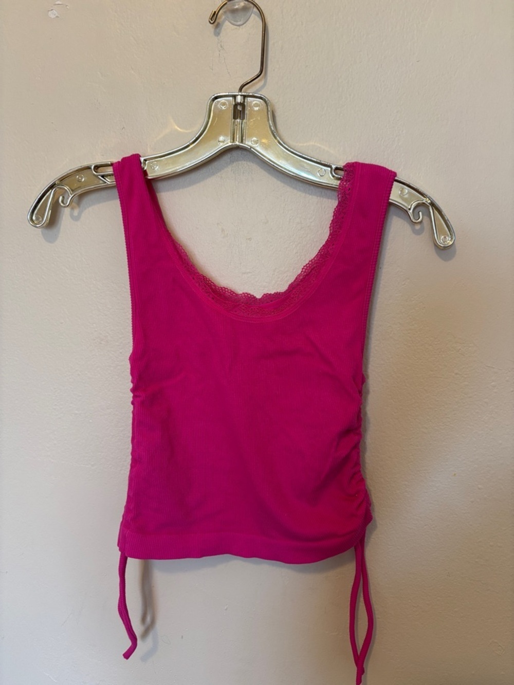 Women’s Hot Pink Lace-Trim Ribbed Tank Top